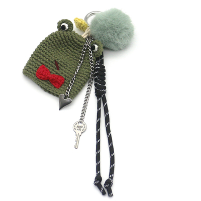 Woolen Frog Vintage Key Pendant Toy Pearl Chain String Bag Pendant Charm Silicone Tag Keychain
