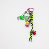 Green Badminton Racket Green Chip Macaroon Pearls Chain String Bag Pendant Charm Silicone Tag Keycha