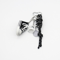 Small Badminton Racket Black Cricket Pearls Chain String Bag Pendant Charm Silicone Tag Keychain