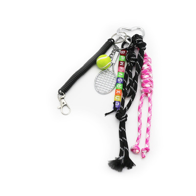 Creative letters tennis racket spring doll pendant spring chain pearl iron chain bar bag charm penda