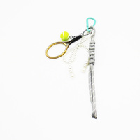 Gold tennis racket pearl bow chain string bag charm charm silicone tag keychain