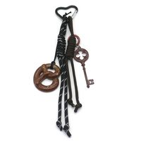 Vintage Lucky Straw Key Bread Doll Key Pendant Toys Pearl Chain String Bag Pendant Charms Silicone T