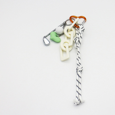 White golf ball green love heart pearl chain bracelet bag charm charm silicone tag keychain