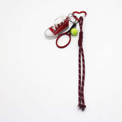 Red tennis racket red boardshorts pearl chain string bag charm pendant silicone tag keychain