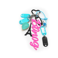 Gemstone pendant black iron tower toy creative letters pearl chain string bag charm pendant silicone