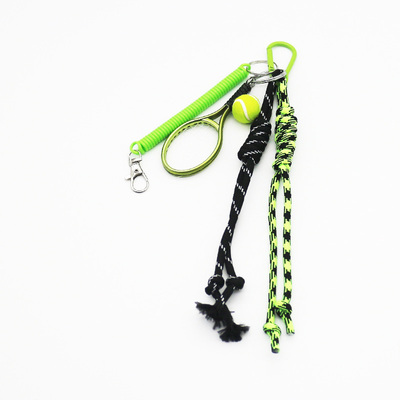 Green tennis racket green spring pearl chain string bag charm charm silicone tag keychain