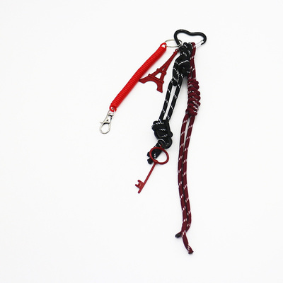 Red Eiffel Tower Vintage Key Red Pearl Chain String Bag Pendant Charm Silicone Tag Keychain