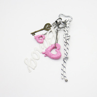 Vintage love heart key love heart toy pendant creative letters pearl chain bar bracelet bag charm pe