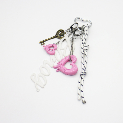Vintage love heart key love heart toy pendant creative letters pearl chain bar bracelet bag charm pe