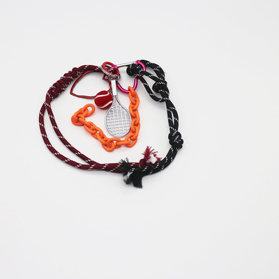 Tennis Racket Toys Orange Chain Pearl Chain String Bags Pendant Charm Silicone Tag Keychain