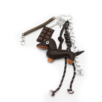 Chocolate dachshund spring toy pendant pearl chain string bag charm charm silicone tag keychain