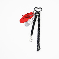 Badminton toys bow red nameplate pearl chain string bag pendant charm silicone tag keychain