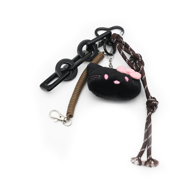 Black cute kitten charm toy pearl iron chain bar string bag charm pendant silicone tag keychain