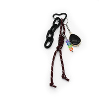 Black Gemstone Pendant Smiley Brooch Toy Pearl Chain String Bag Pendant Charm Silicone Tag Keychain