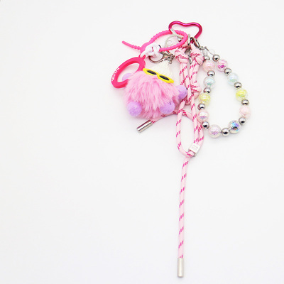 Spot new mi colorful chain pink hair monster pendant accessories car keychain