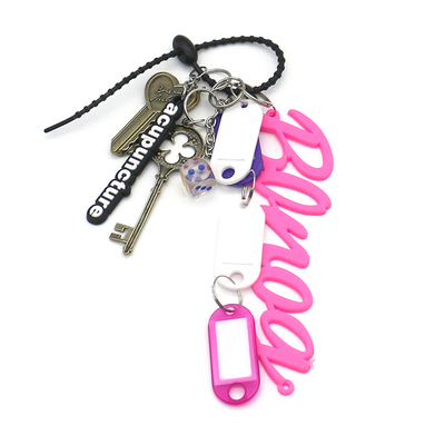 Vintage key creative letters key pendant toy pearl chain string bag pendant charm silicone tag keych
