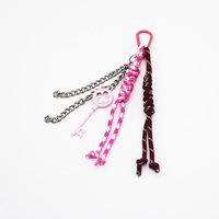 Pink Lucky Key Iron Chain Strip Pearl Chain String Bags Pendant Charms Silicone Tag Keychain