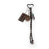 Brown Gemstone Pendant Chocolate Toys Pearls Chain String Bag Pendant Charm Silicone Tag Keychain