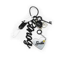 Black Lucky Straw Vintage Key Creative Letters Toy Pendant Pearl Chain String Bag Pendant Charm Sili