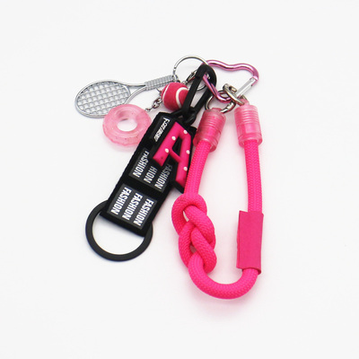 ins blogger the same niche miu tennis racket pink A car keychain bag charm handmade couple braided l