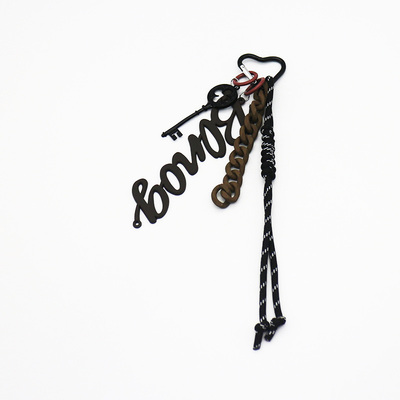 Black Lucky Straw Key Toy Black Creative Letters Pearl Brown Chain String Bag Pendant Charm Silicone