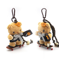 Pizza skateboard bear keychain pendant cute doll schoolbag charm couple small gifts wholesale