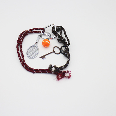 Vintage key tennis racket toy pearl chain string bag pendant charm silicone tag keychain