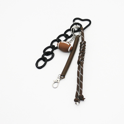 Brown Spring Rugby Toys Pearl Chain String Bags Charms Charms Silicone Tag Keychain