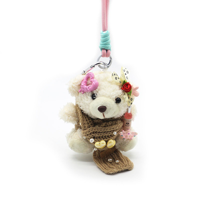 White bear doll keychain pendant bag plush doll car handmade bear charm girlfriend gift female