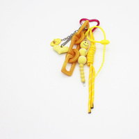 Small yellow duck smiley face love heart pearl chain string bag pendant charm silicone tag keychain