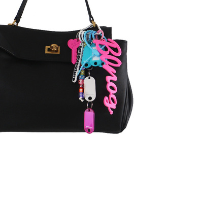 Pink Key Pink Creative Alphabet Toy Pendant Pearl Chain String Bag Pendant Charm Silicone Tag Keycha