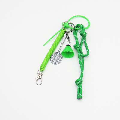 Green Badminton Racket Green Spring Pearl Chain String Bags Pendant Charm Silicone Tag Keychain