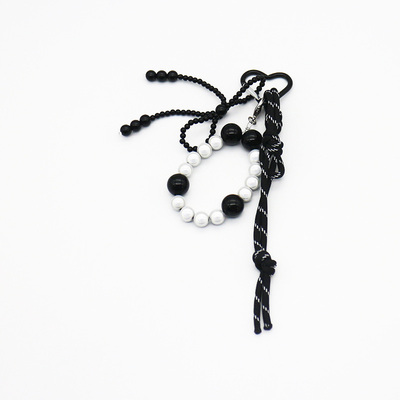 Black bow black and white pearl chain string handbag charm charm silicone tag keychain