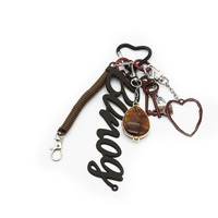 Brown gemstone pendant vintage keychain charm toys creative letters pearl chain bracelet bag charm c