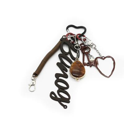 Brown gemstone pendant vintage keychain charm toys creative letters pearl chain bracelet bag charm c