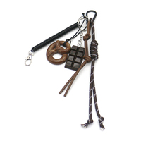 Chocolate Bread Black Spring Doll Key Charm Toys Pearl Chain String Bag Pendant Charm Silicone Tag K