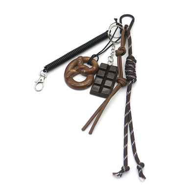 Chocolate Bread Black Spring Doll Key Charm Toys Pearl Chain String Bag Pendant Charm Silicone Tag K